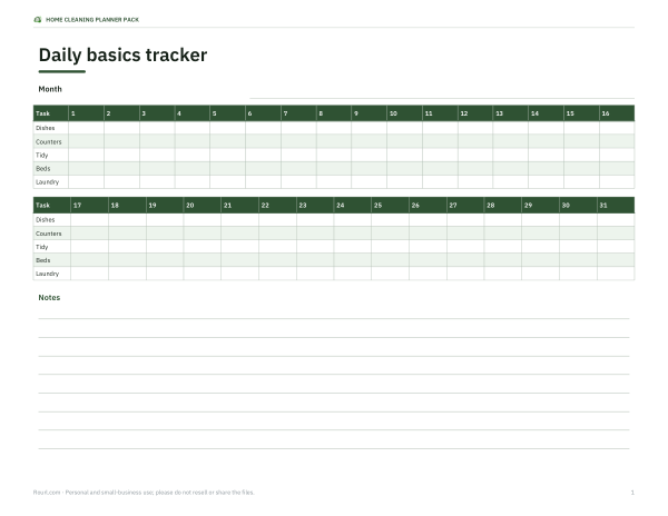 Preview of Printable Daily Cleaning Tracker