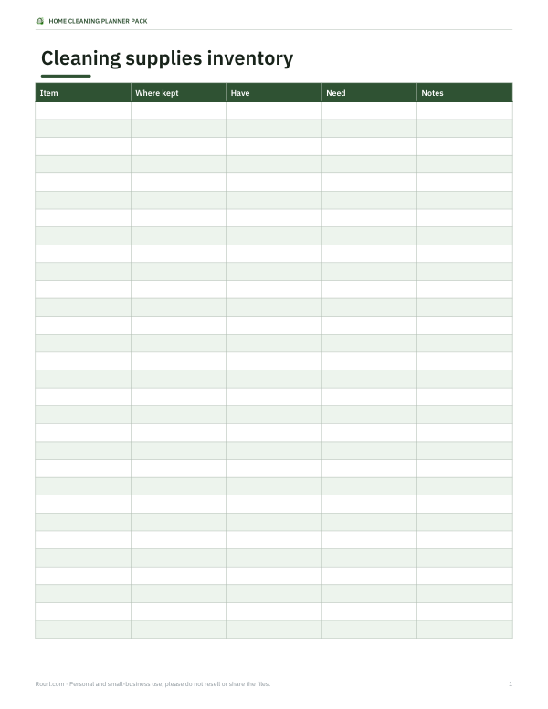 Preview of Printable Cleaning Supplies Inventory