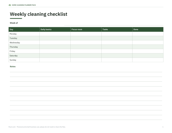 Preview of Printable Weekly Cleaning Checklist